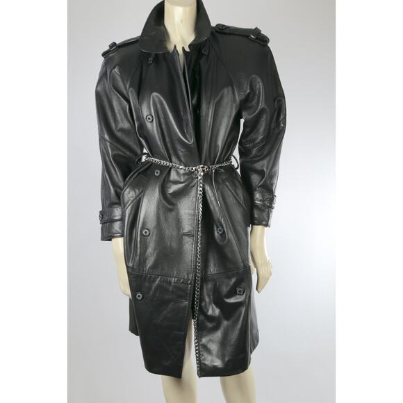 Vintage Leather Coat Long MAXIMA Oversized Removable Orange Fur Hoodie Size 2 - Picture 1 of 12